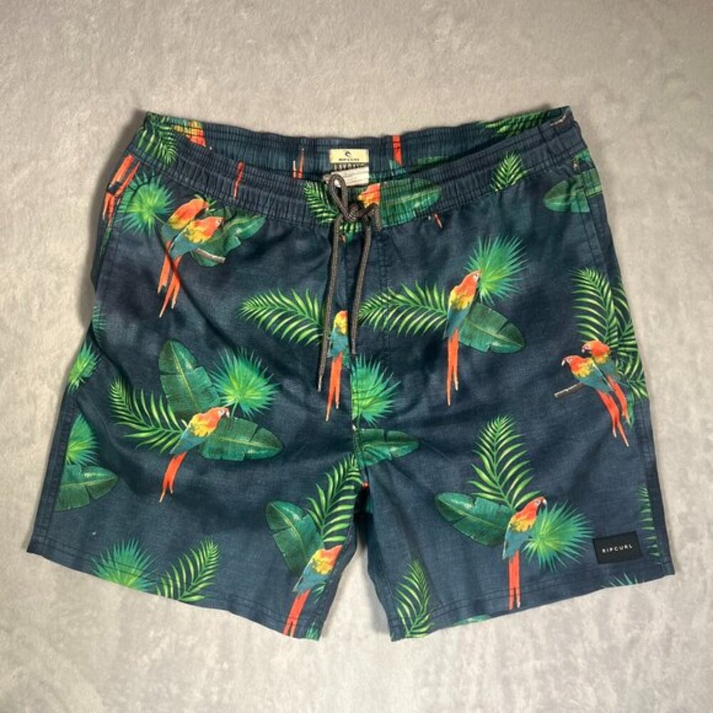 Rip Curl Lay Days Boardshorts Mens M Swim Trunks Parrot‎ Palm Tree Tropical Surf